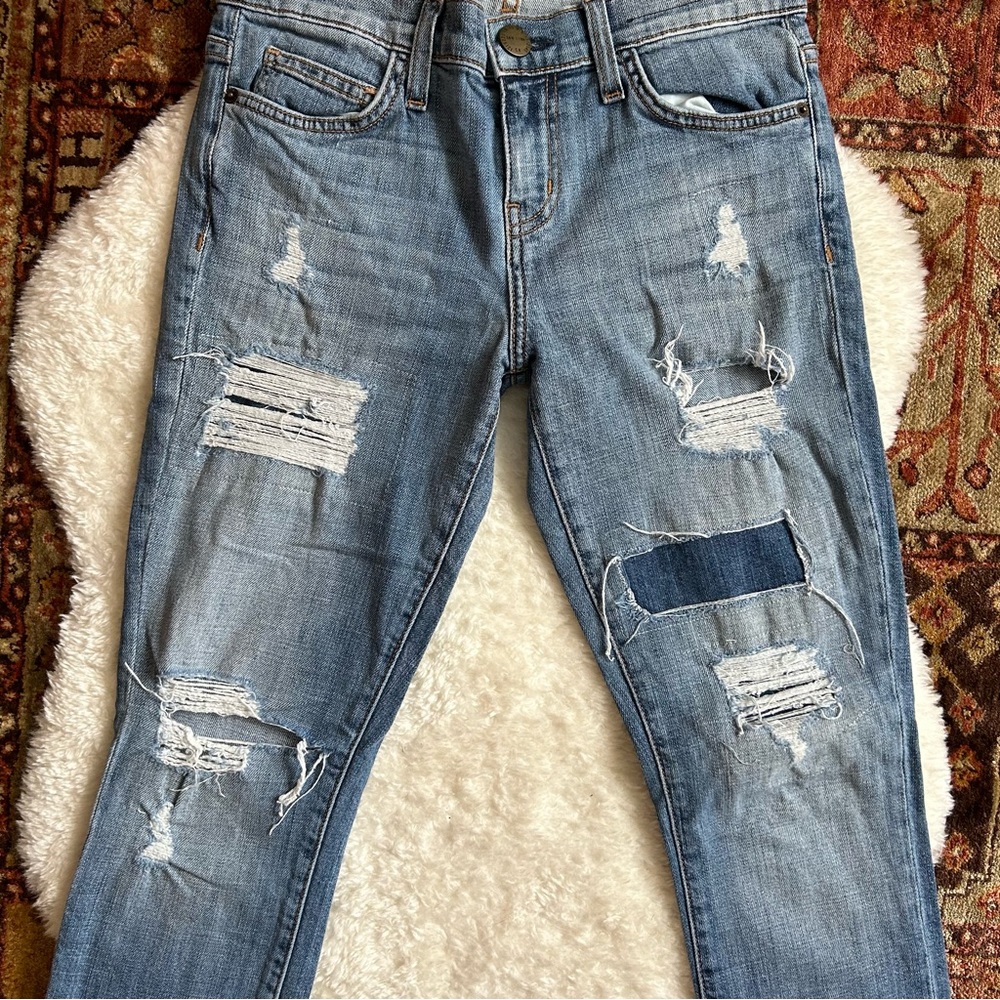 Current Elliot Distressed Patchwork Mid Wash Blue… - image 2